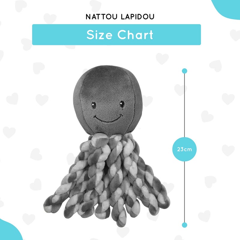 Nattou Lapidou - Piu Piu Octopus Plush Toy for Newborn Babies  Comforting  Soothes for Sleep - Grey & White - Image 4
